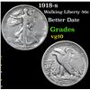 Image 1 : 1918-s Better Date . Walking Liberty Half Dollar 50c Grades vg+