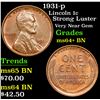 Image 1 : 1931-p Strong Luster Very Near Gem Lincoln Cent 1c Grades Choice+ Unc BN