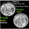 Image 1 : 1941-p . Very Near Gem Mercury Dime 10c Grades Choice+ Unc