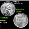 Image 1 : 1943-d . Lincoln Cent 1c Grades GEM+ Unc