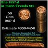 Image 1 : Full roll of 1957-d Lincoln Cents 1c Uncirculated Condition . .