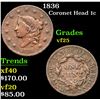 Image 1 : 1836 Coronet Head Large Cent 1c Grades vf+