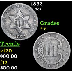 1852 Three Cent Silver 3cs Grades f+