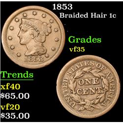 1853 Braided Hair Large Cent 1c Grades vf++