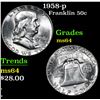 Image 1 : 1958-p Franklin Half Dollar 50c Grades Choice Unc