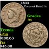 Image 1 : 1833 Coronet Head Large Cent 1c Grades f+