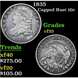 1835 Capped Bust Dime 10c Grades vf++