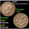 Image 1 : 1827 Coronet Head Large Cent 1c Grades vf+