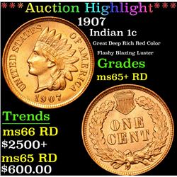 ***Auction Highlight*** 1907 Indian Cent 1c Graded Gem+ Unc RD By USCG (fc)