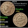 Image 1 : 1824 Coronet Head Large Cent 1c Grades vf++