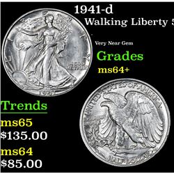 1941-d Walking Liberty Half Dollar 50c Grades Choice+ Unc