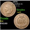 Image 1 : 1874 Indian Cent 1c Grades vg+