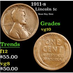 1911-s Lincoln Cent 1c Grades vg+