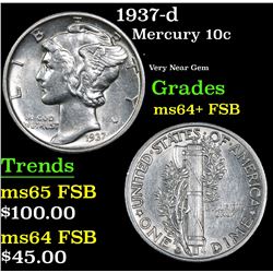 1937-d Mercury Dime 10c Grades Choice Unc+ FSB