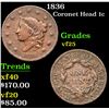 Image 1 : 1836 Coronet Head Large Cent 1c Grades vf+