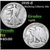 Image 1 : 1918-d Walking Liberty Half Dollar 50c Grades vg+