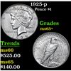 Image 1 : 1925-p Peace Dollar $1 Grades GEM+ Unc