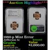 Image 1 : ***Auction Highlight*** NGC 1980-p Mint Error Jefferson Nickel 5c Graded ms62 rb By NGC (fc)