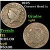 Image 1 : 1825 Coronet Head Large Cent 1c Grades vg+