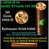 Image 1 : Full roll of 1958-d Lincoln Cents 1c Uncirculated Condition . .