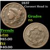 Image 1 : 1837 Coronet Head Large Cent 1c Grades f+