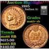 Image 1 : ***Auction Highlight*** 1895 Indian Cent 1c Graded Gem+ Unc RB By USCG (fc)