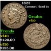Image 1 : 1822 Coronet Head Large Cent 1c Grades vf++