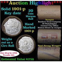 ***Auction Highlight*** Full solid date 1901-p Morgan silver dollar roll, 20 coins   (fc)