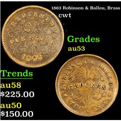 1863 Robinson & Ballou, Brass Civil War Token 1c Grades Select AU