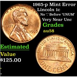 1965-p Mint Error Lincoln Cent 1c Grades Choice AU/BU Slider