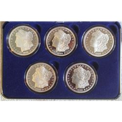 5 Piece REPLICA National Collectors Mint Proof Morgan Dollar Set . .