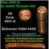 Image 1 : Full roll of 1957-d Lincoln Cents 1c Uncirculated Condition . .