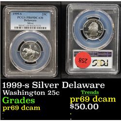 PCGS 1999-s Silver Delaware Washington Quarter 25c Graded pr69 dcam By PCGS