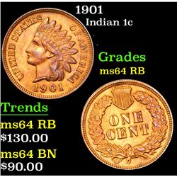 1901 Indian Cent 1c Grades Choice Unc RB