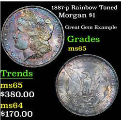 1887-p Rainbow Toned Morgan Dollar $1 Grades GEM Unc