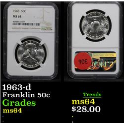 NGC 1963-d Franklin Half Dollar 50c Graded ms64 By NGC