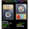 Image 1 : ANACS 1990-p Mint Error Kennedy Half Dollar 50c Graded ms62 By ANACS