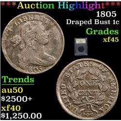 ***Auction Highlight*** 1805 Draped Bust Large Cent 1c Graded xf+ By USCG (fc)