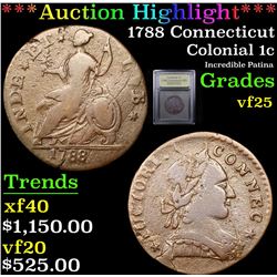 ***Auction Highlight*** 1788 Connecticut Colonial Cent 1c Graded vf+ By USCG (fc)