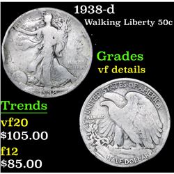 1938-d Walking Liberty Half Dollar 50c Grades vf details