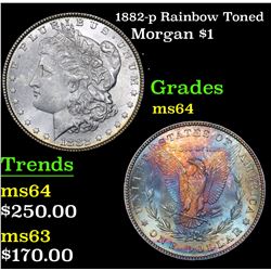 1882-p Rainbow Toned Morgan Dollar $1 Grades Choice Unc