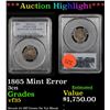 Image 1 : ***Auction Highlight*** PCGS 1865 Mint Error Three Cent Copper Nickel 3cn Graded vf35 By PCGS (fc)