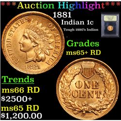 ***Auction Highlight*** 1881 Indian Cent 1c Graded Gem+ Unc RD By USCG (fc)