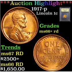 ***Auction Highlight*** 1917-p Lincoln Cent 1c Graded GEM++ RD By USCG (fc)