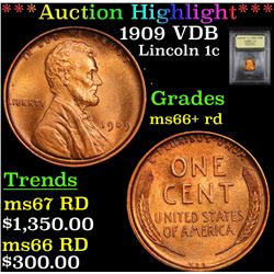 ***Auction Highlight*** 1909 VDB Lincoln Cent 1c Graded GEM++ RD By USCG (fc)