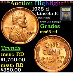 ***Auction Highlight*** 1928-d Lincoln Cent 1c Graded GEM Unc RD By USCG (fc)