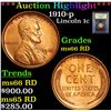 Image 1 : ***Auction Highlight*** 1910-p Lincoln Cent 1c Graded GEM+ Unc RD By USCG (fc)