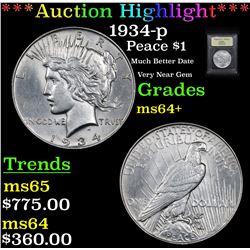 ***Auction Highlight*** 1934-p Peace Dollar $1 Graded Choice+ Unc By USCG (fc)