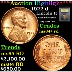 ***Auction Highlight*** 1922-d Lincoln Cent 1c Graded Choice+ Unc RD By USCG (fc)