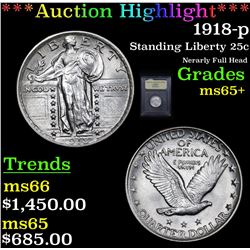 ***Auction Highlight*** 1918-p Standing Liberty Quarter 25c Graded GEM+ Unc By USCG (fc)